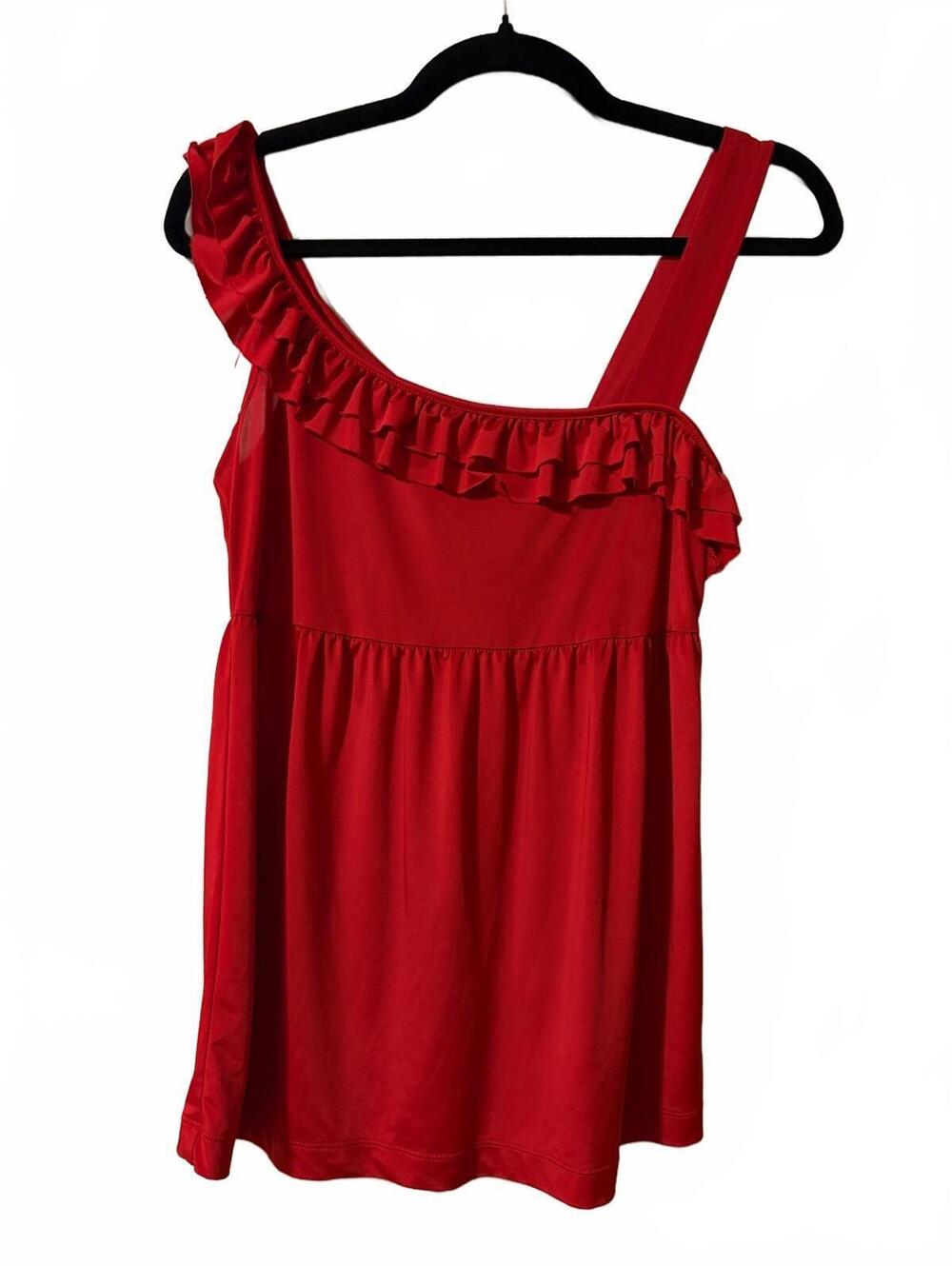 Y2 K Baby Phat Tank Top Womens Size M Red One Shoulder Ruffle Babydoll Stretch